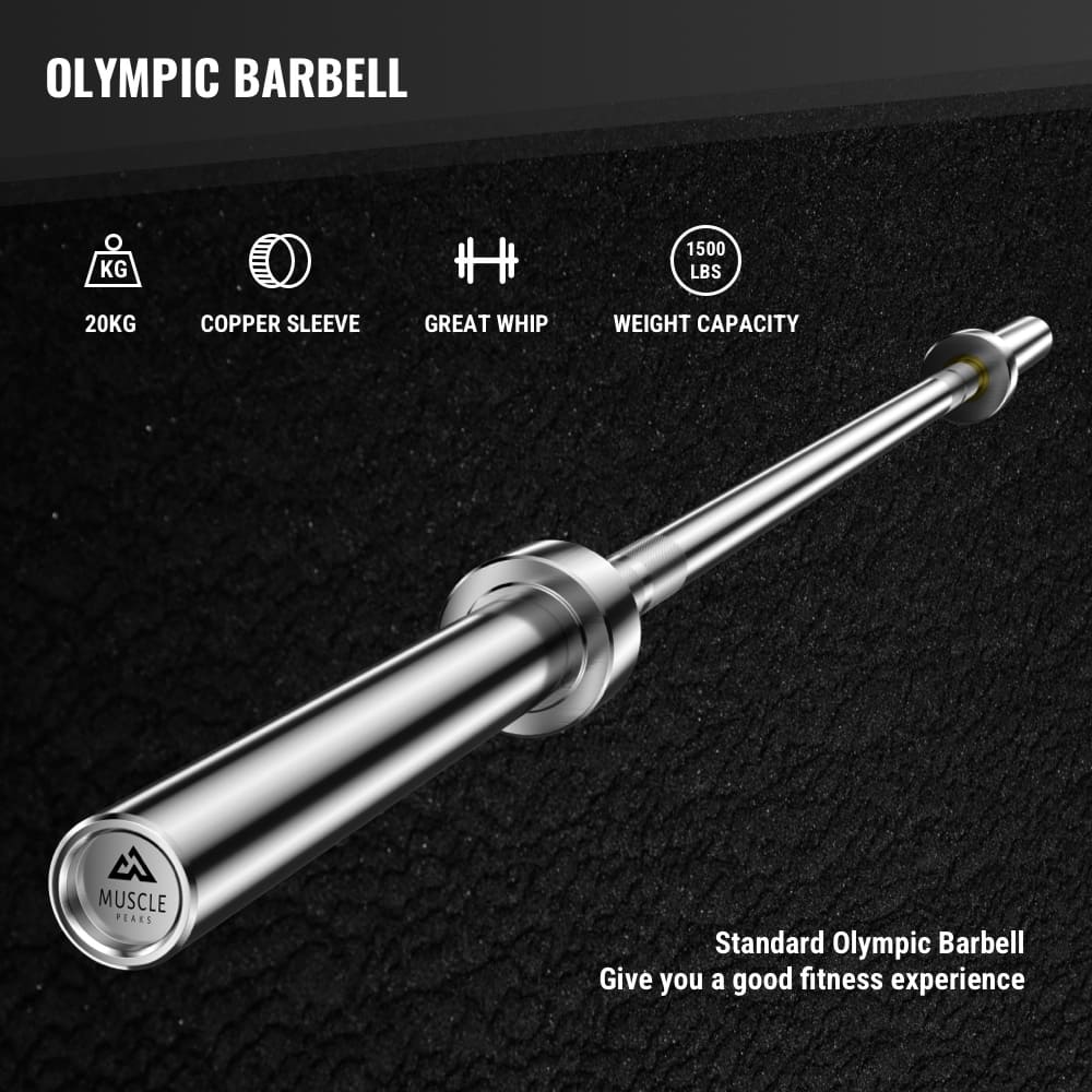 Olympic Barbell: 7 feet Long and Weighs 45lbs muscle peaks