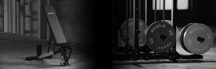 A black bench and a part of power rack