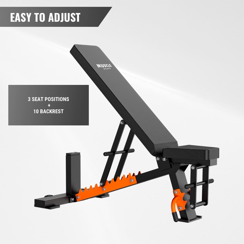 A black adjustable weight bench set muscle peaks