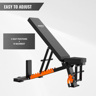 A black adjustable weight bench set muscle peaks