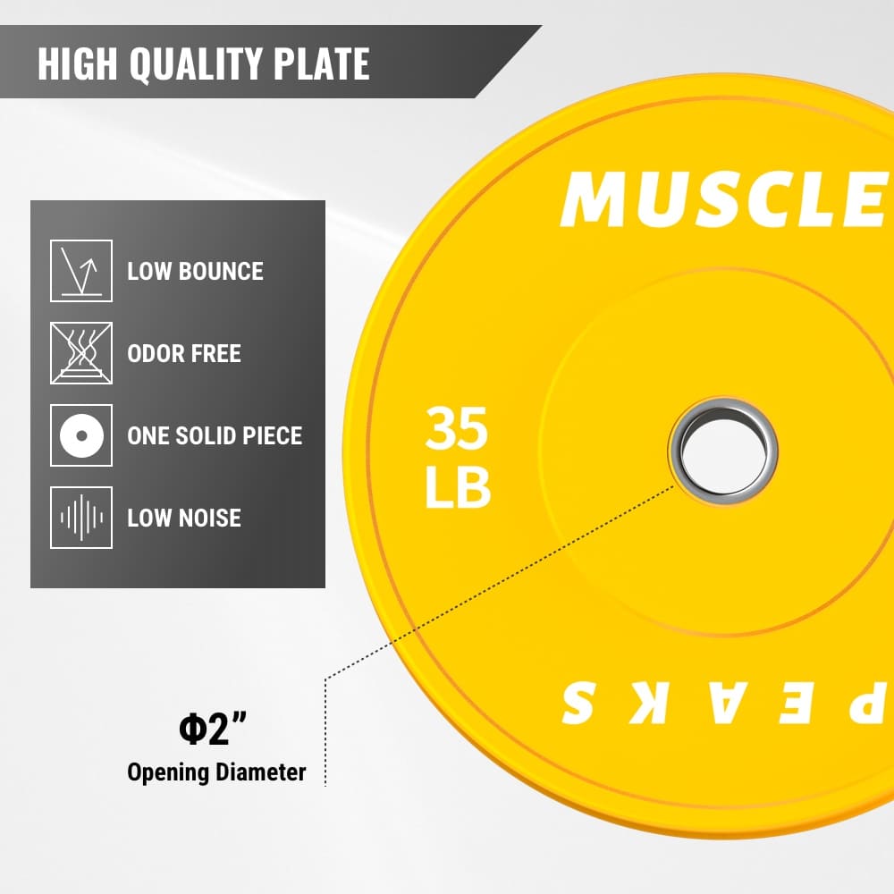 a gym yellow barbell disk 35LB muscle peaks