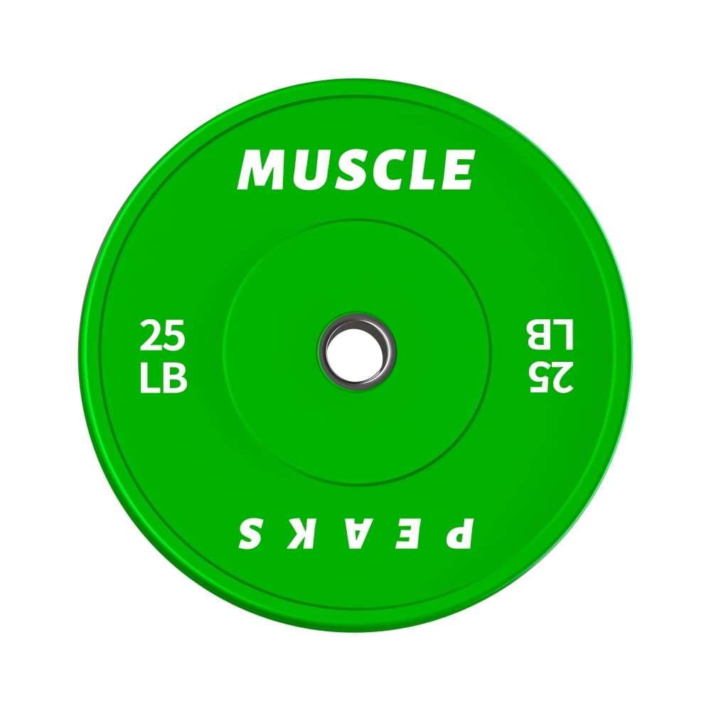 a gym green barbell disk 25LB muscle peaks