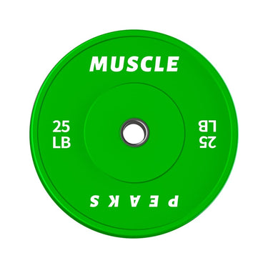 a gym green barbell disk 25LB muscle peaks