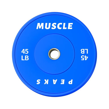 a gym blue barbell disk 45LB muscle peaks