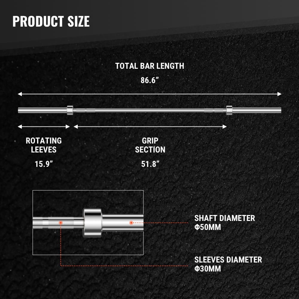 Designed for Heavy Lifting: Supports up to 2000lbs
Olympic Barbell: 7 feet Long and Weighs 45lbs