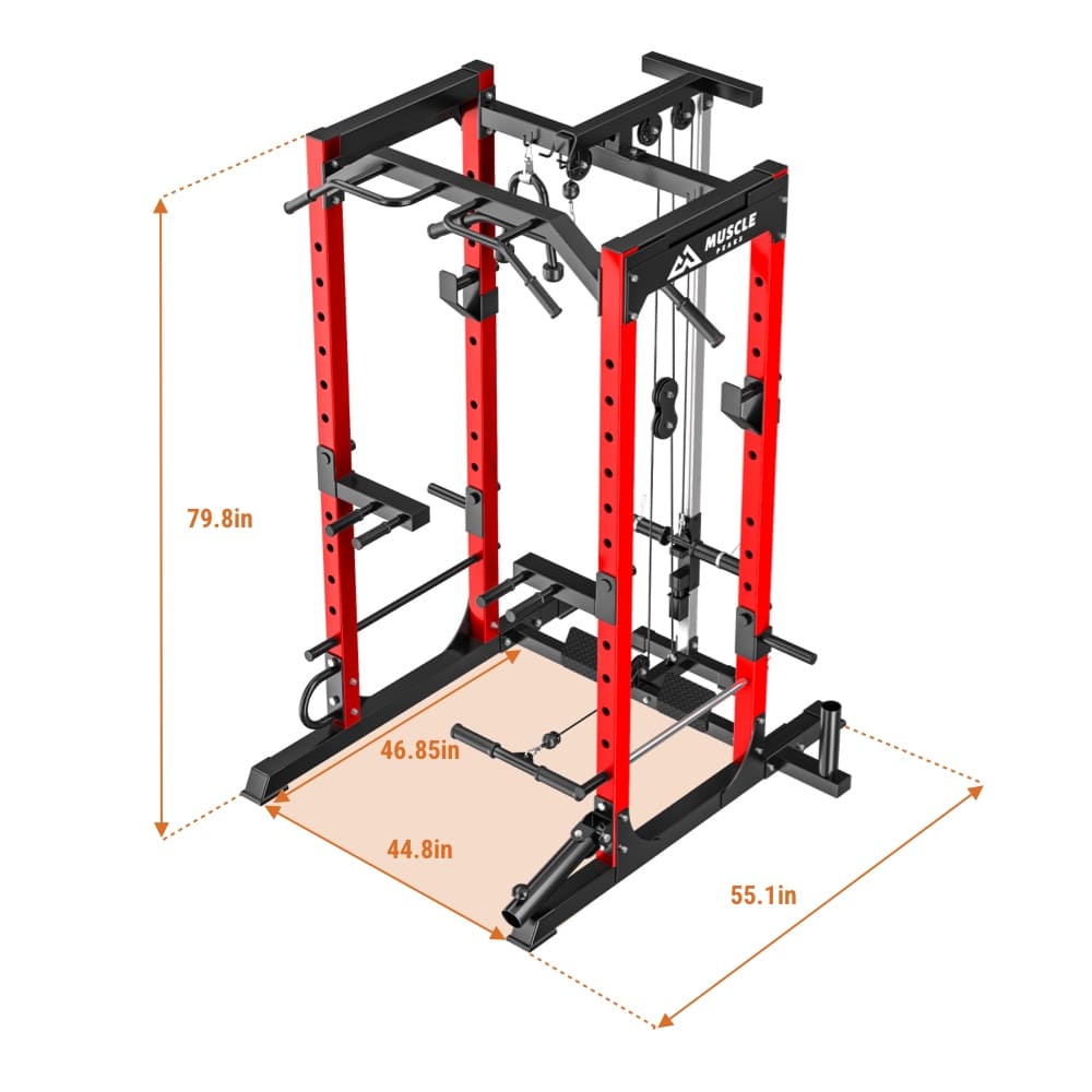 A cable machine which size is 79.8in*44.8in*55.1in