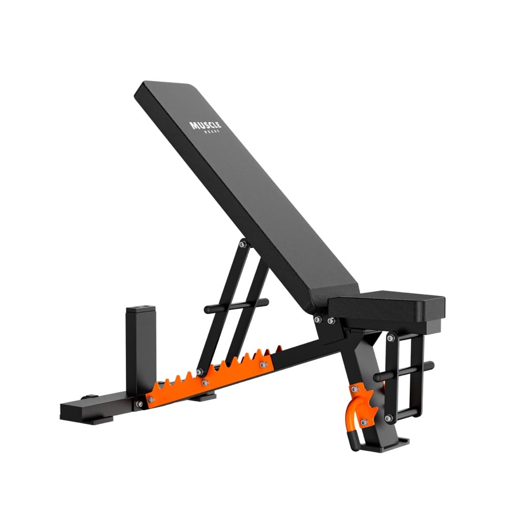 A black adjustable weight bench set muscle peaks