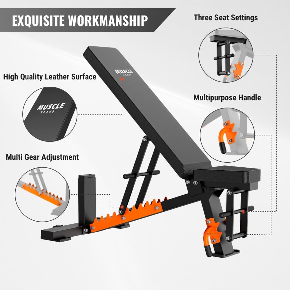 A black adjustable weight bench set muscle peaks
