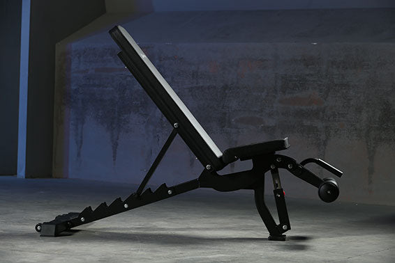 A black adjustable foldable weight bench