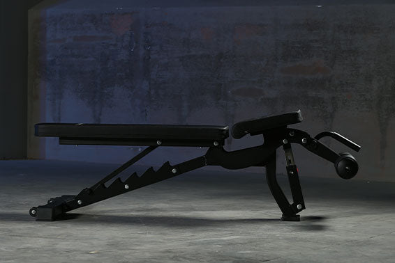 An adjustable weight bench that lies flat.