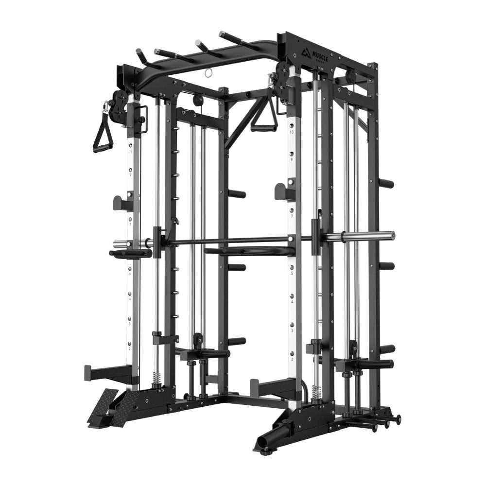 A all in one black smith machine with barbell, cable system and etc.