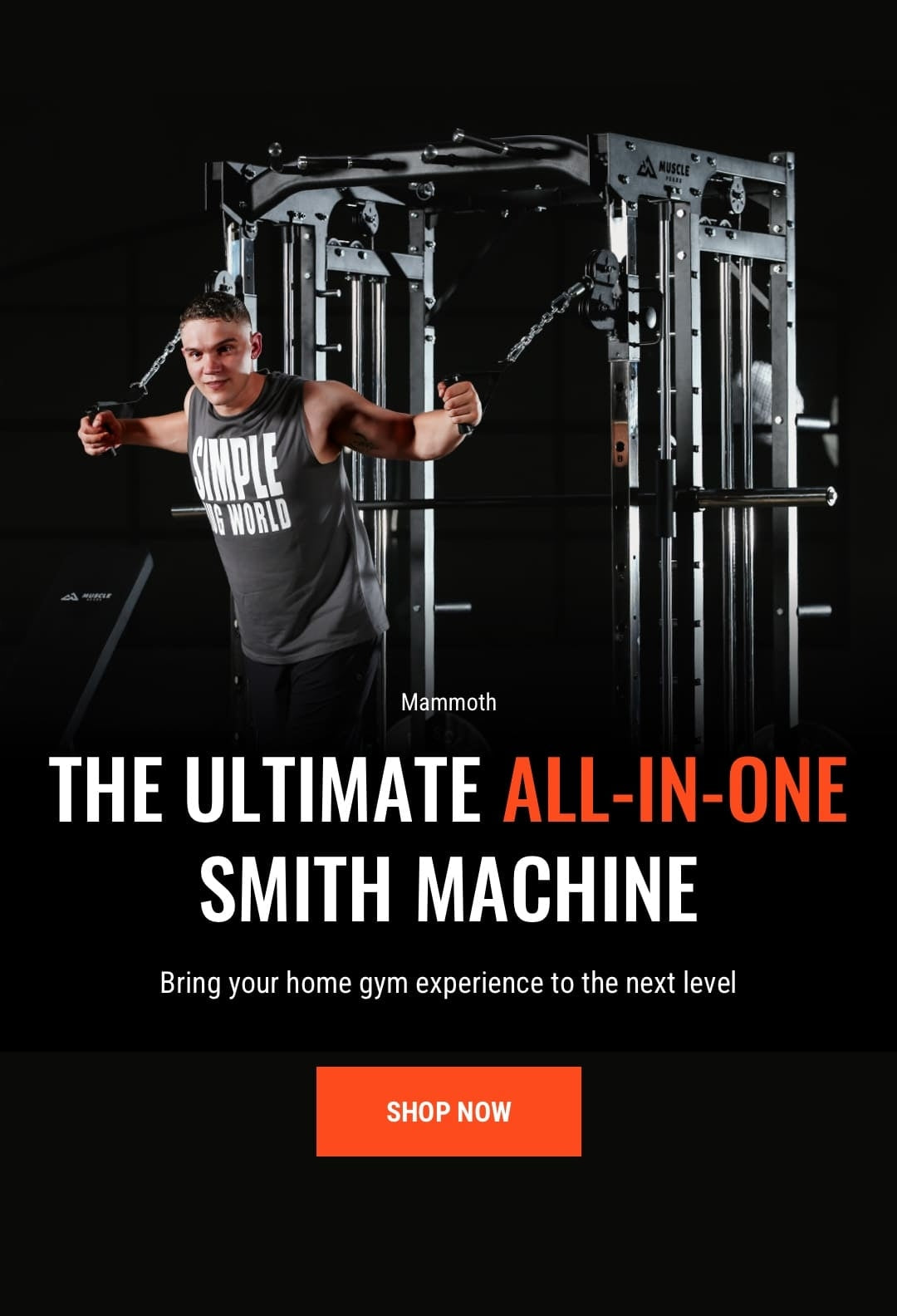 A man is woking out on a black all in one smith machine.