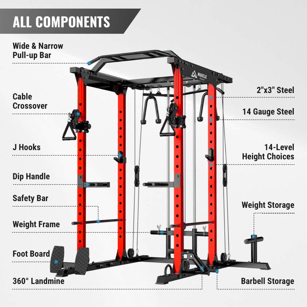 Rhino combines a power rack, cable crossover, pull-up bar, and landmine into one single trainer. You can enjoy significant cost efficiencies that surpass buying each component separately.