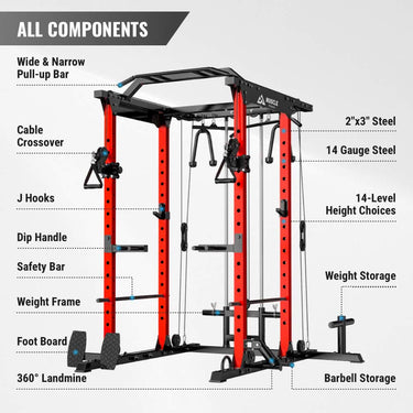 Rhino combines a power rack, cable crossover, pull-up bar, and landmine into one single trainer. You can enjoy significant cost efficiencies that surpass buying each component separately.