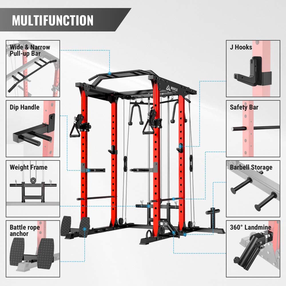 Rhino combines a power rack, cable crossover, pull-up bar, and landmine into one single trainer. You can enjoy significant cost efficiencies that surpass buying each component separately.