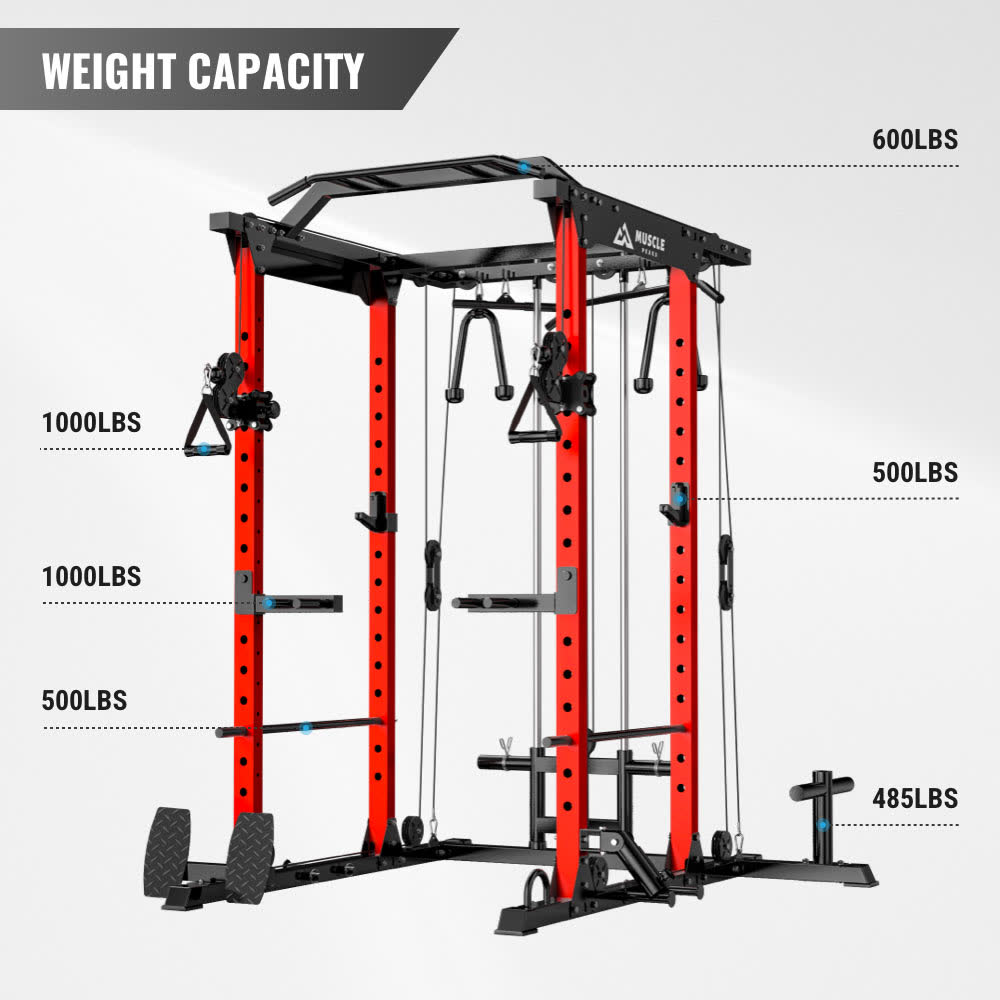 Rhino combines a power rack, cable crossover, pull-up bar, and landmine into one single trainer. You can enjoy significant cost efficiencies that surpass buying each component separately.