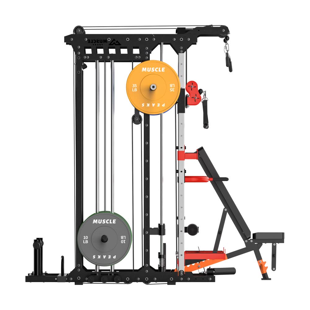 a side view of a black home gym smith machine