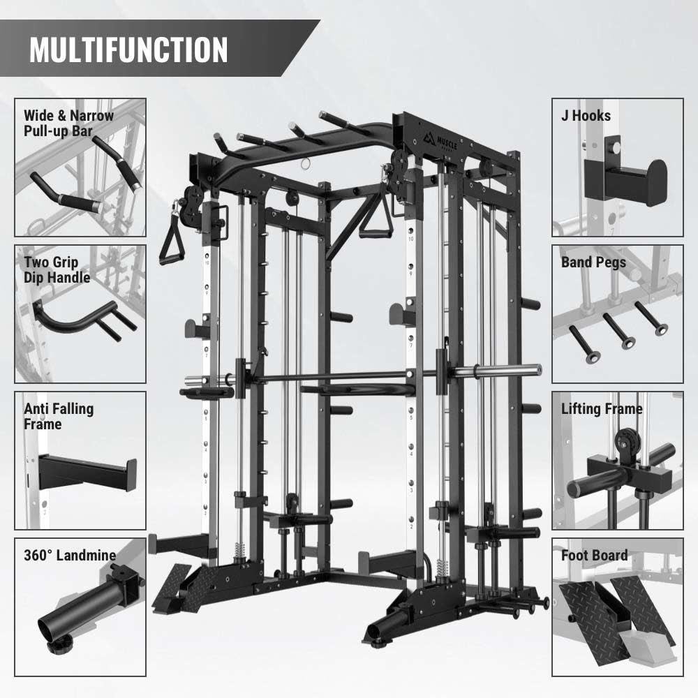 A black smith machine with bench all in one home gym can help you to do more than 90 exercise. muscle peaks