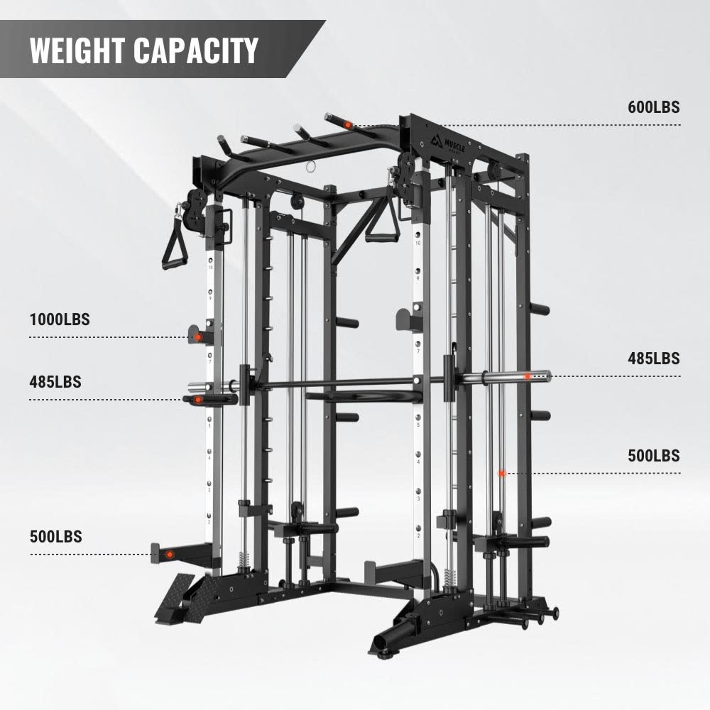 A black smith machine with bench all in one home gym can help you to do more than 90 exercise. muscle peaks