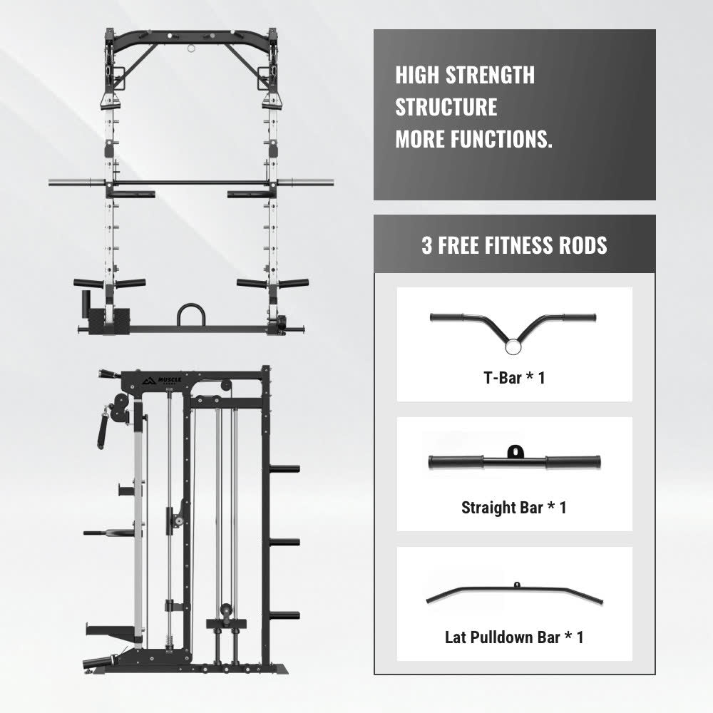 A black smith machine with bench all in one home gym can help you to do more than 90 exercise. muscle peaks