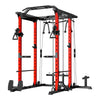 A red and black home gym power rack package. muscle peaks