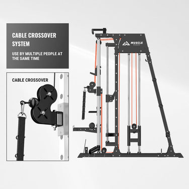 A side view of a black simth machine. It has cable crossover system