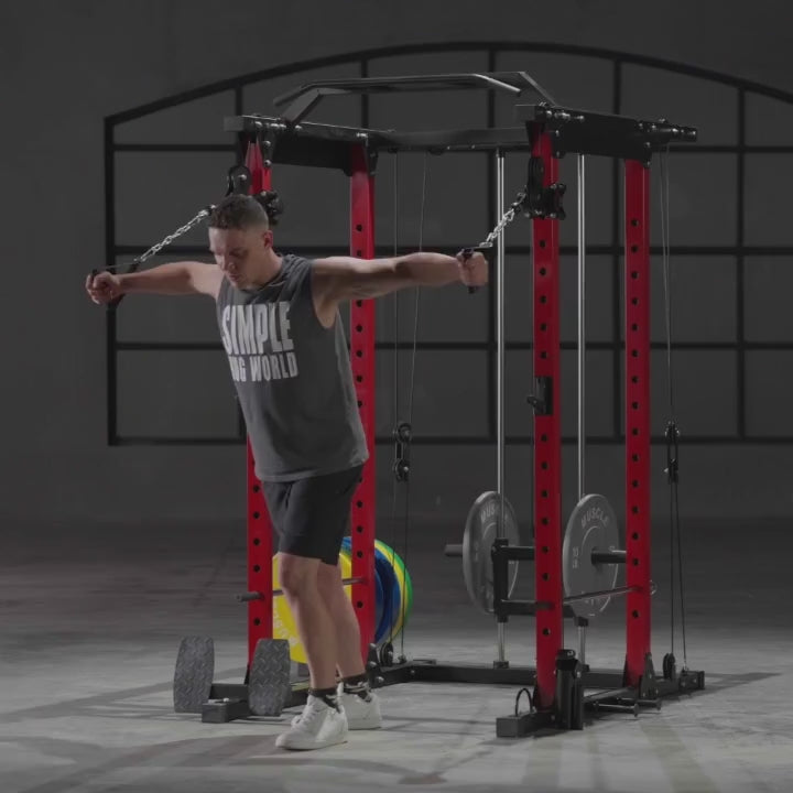 A man is working out on gym equipment