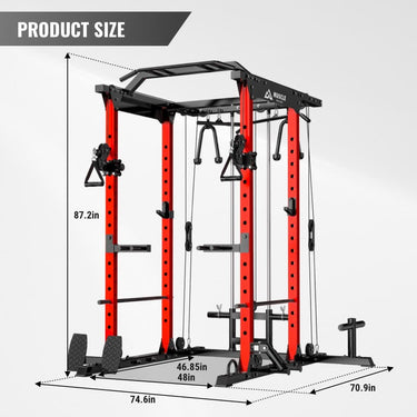 An all in one home gym which size is 87.2in*74.6in*70.9in